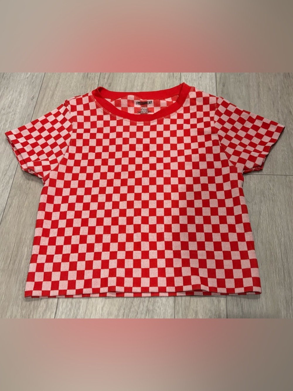 Checkerboard Crop Tee in Red & White